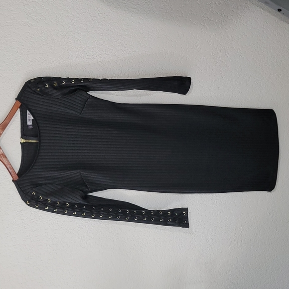 Jennifer Lopez | Dresses | Jennifer Lopez Black Long Sleeve Wlace Up Ribbed  Bodycon Dress Sz 4 | Poshmark
